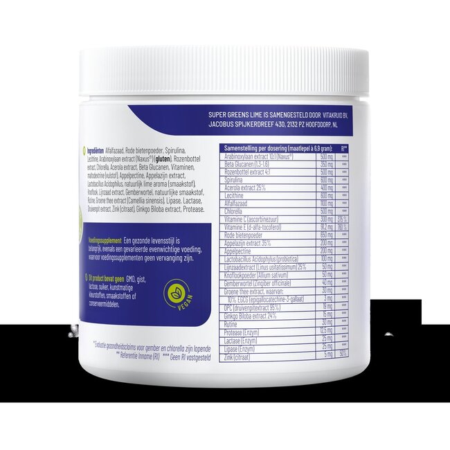 Vitakruid Super Greens Citron Vert avec probiotiques et enzymes 208 g