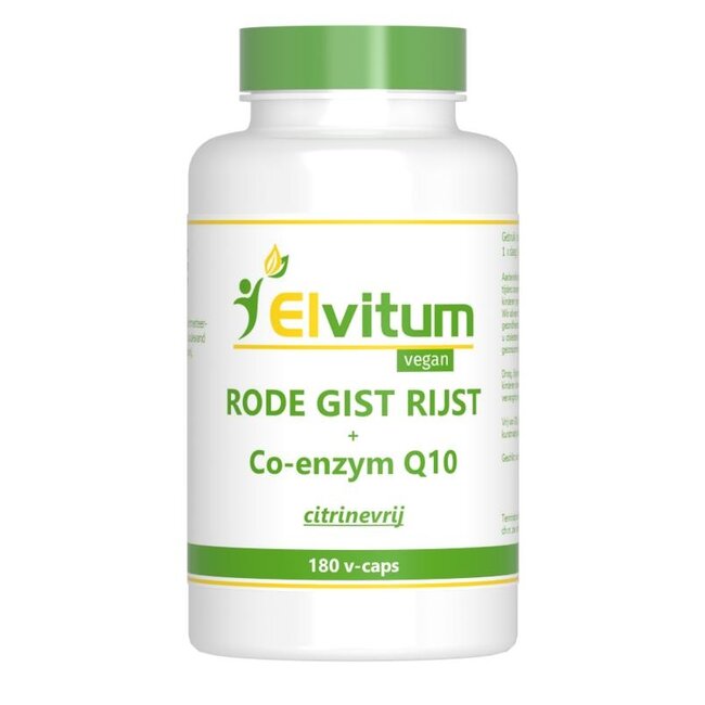 Elvitum Rode gist rijst met Q10 180 Vegetarische capsules