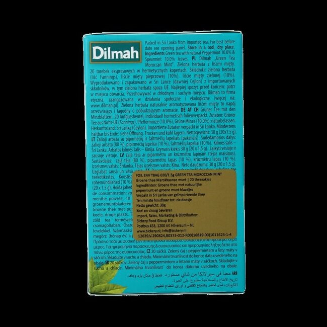 Sélection de thé vert à la menthe marocaine Dilmah, 20 sachets