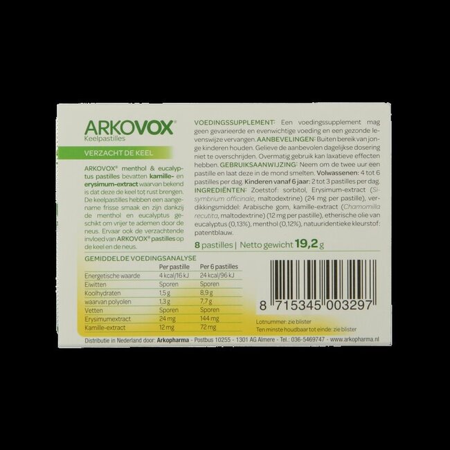 Arkovox Menthol eucalyptus keelpastilles 8 Pastilles