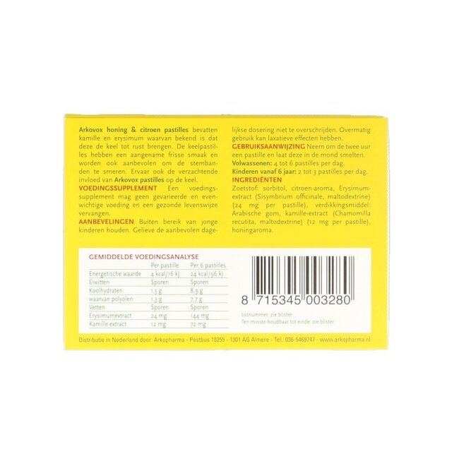 Pastilles pour la gorge Arkovox Miel Citron 8 Pastilles