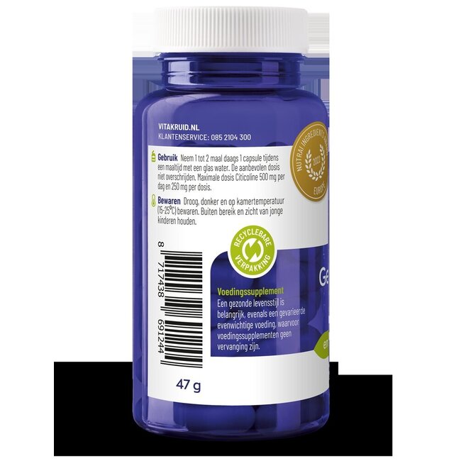 Vitakruid Formule Mémoire avec Bacopa monnieri, Citicoline et OPC, 60 capsules végétariennes