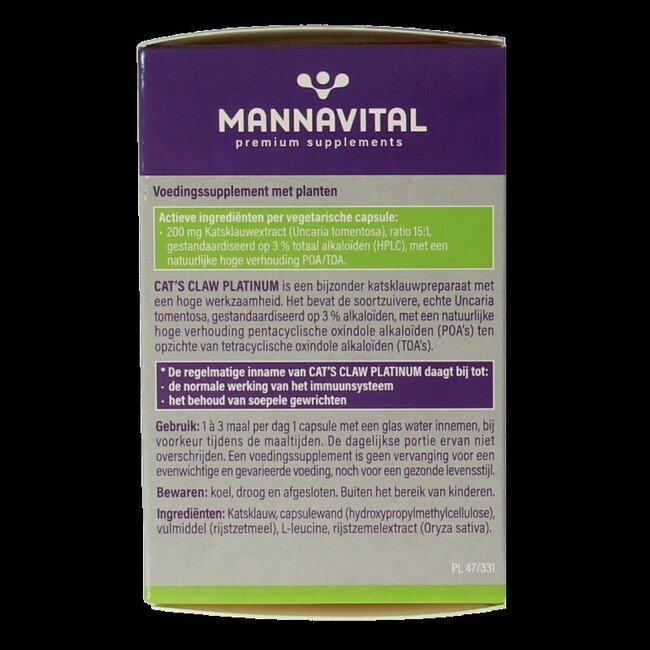 Mannavital Cat's claw platinum 60 Gélules