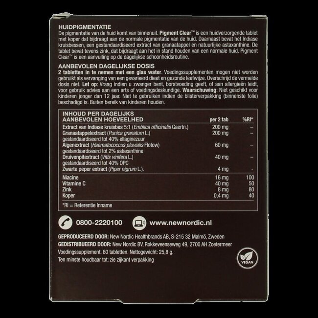 New Nordic Skin care pigment clear 60 comprimés
