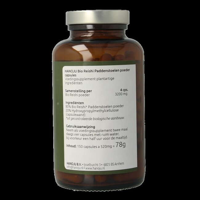 Hanoju Reishi paddenstoelen bio 150 Vegetarische capsules