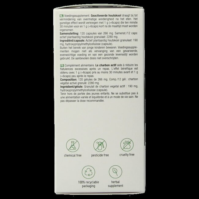 Purasana Charbon végétal vegan 120 gélules végétales