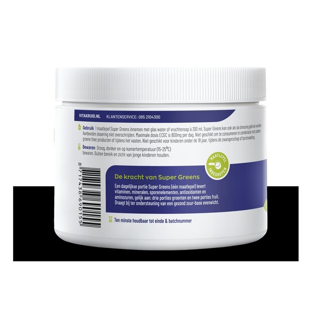 Vitakruid Super Greens 25 nutrienten oa probiotica & enzymen 220 Gram