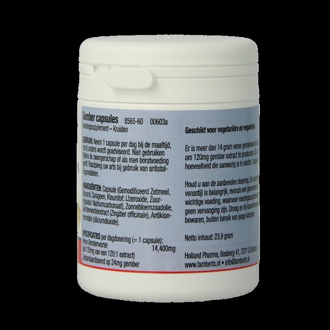 Lamberts Gingembre (Ginger) 60 gélules végétariennes