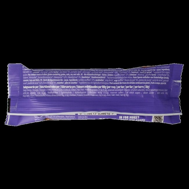 Leev Lovely lentil bar cacao bio 30 Gram