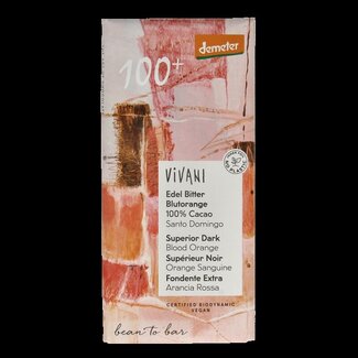 Vivani Vivani Chocolade Demeter puur 100% bloedsinaasappel bio 90 Gram