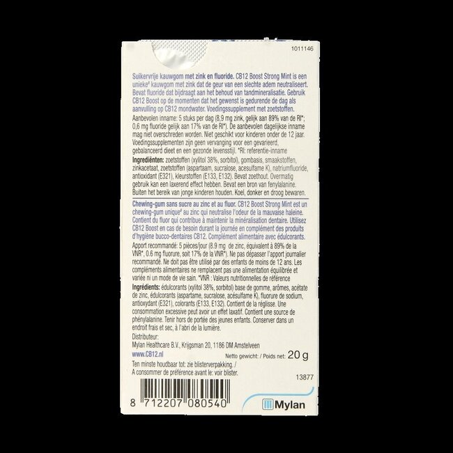 CB12 Boost Chewing-gum Soin Bucco-dentaire Strong Mint 10 Pièces