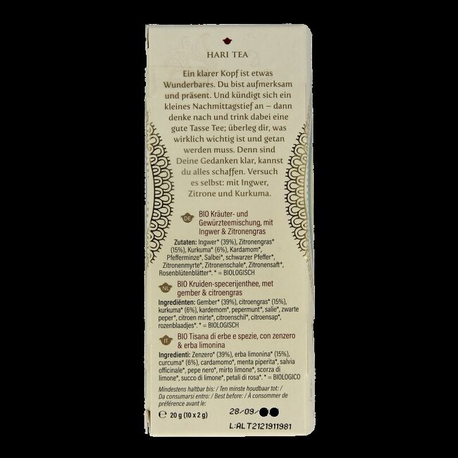 Hari Tea Gingembre Citron & Curcuma Mindscape Gingembre Bio 10 Sachets