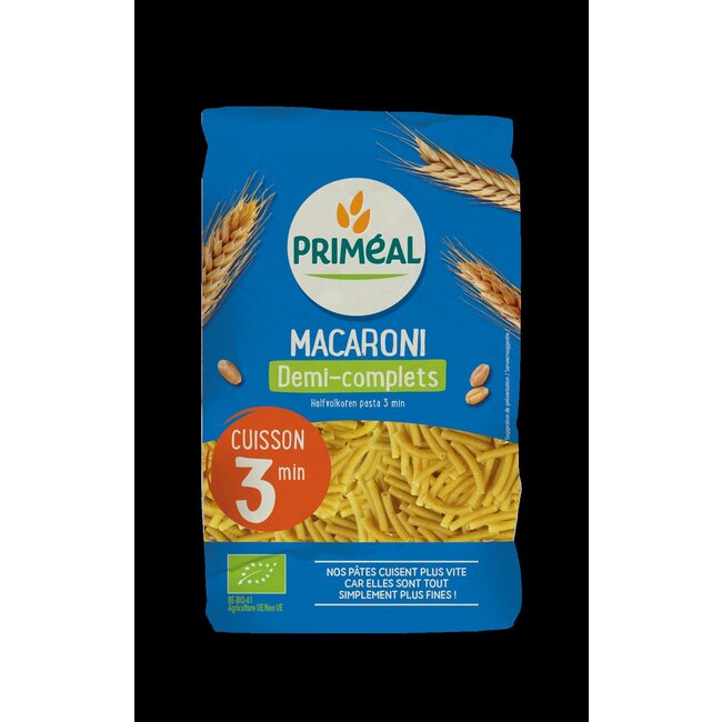 Primeal Macaroni halfvolkoren snelkook 3 minuten bio 500 Gram