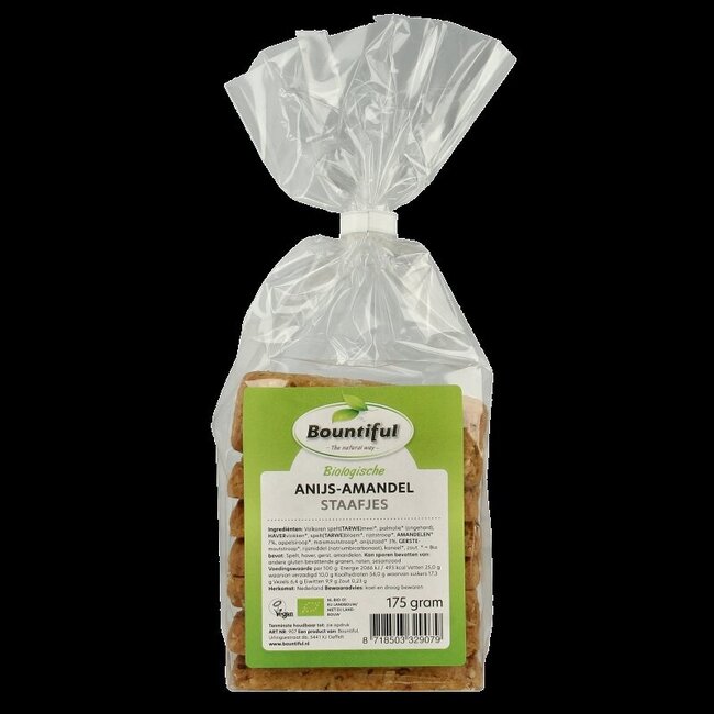 Bountiful Anijs amandel staafjes bio 175 Gram