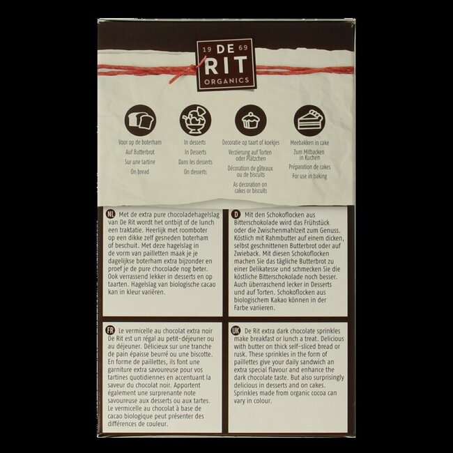 De Rit Chocoreale hagelslag extra puur bio 200 Gram