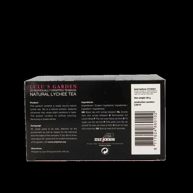 Mr. Jones Lulu's garden lychee thee 20 Zakjes