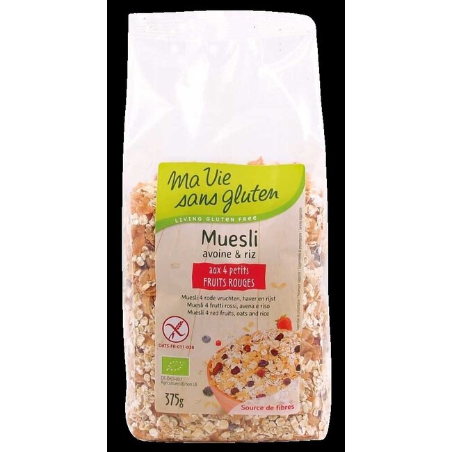 Ma Vie Sans Muesli haver/rijst 4 rode vruchten glutenvrij bio 375 Gram