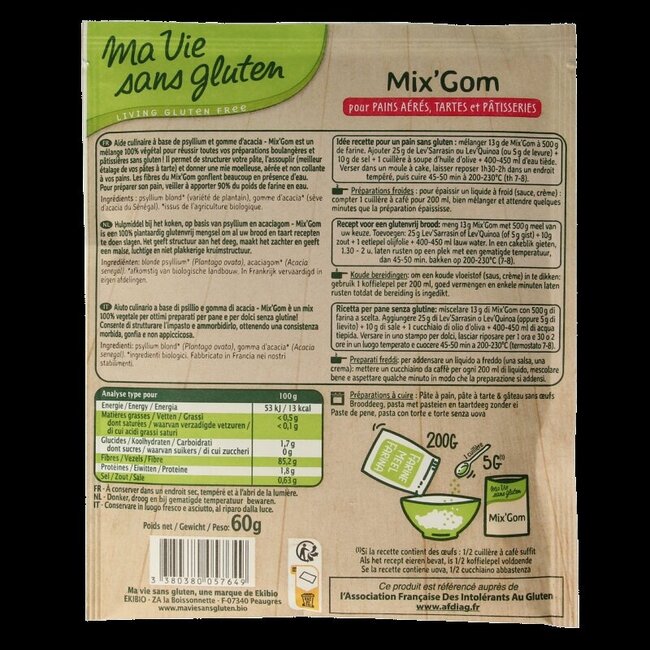 Ma Vie Sans Bindmiddel voor brood gebak mix gom glutenvrij bio 60 Gram