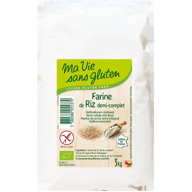 Rijstmeel halfvolkoren glutenvrij bio 3 Kilogram