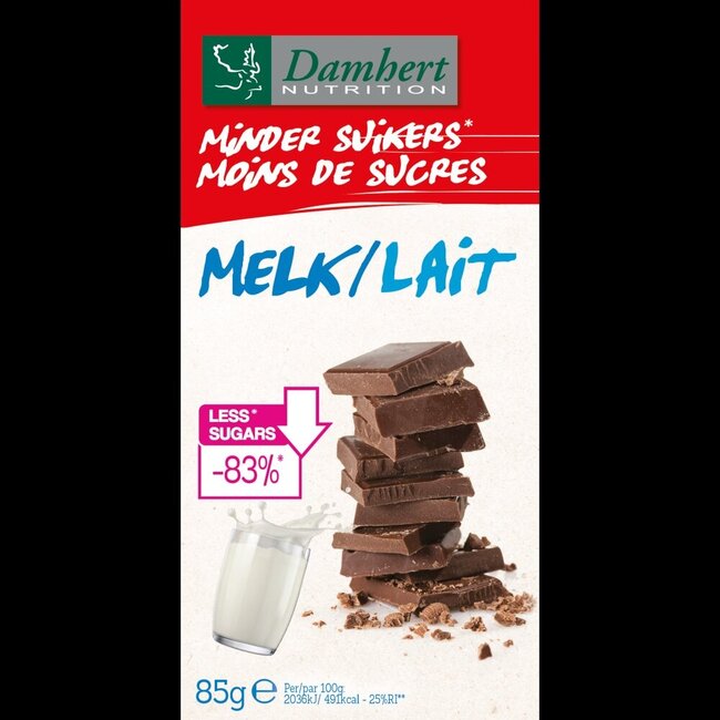 Damhert Chocoladetablet melk minder suikers 102 Gram