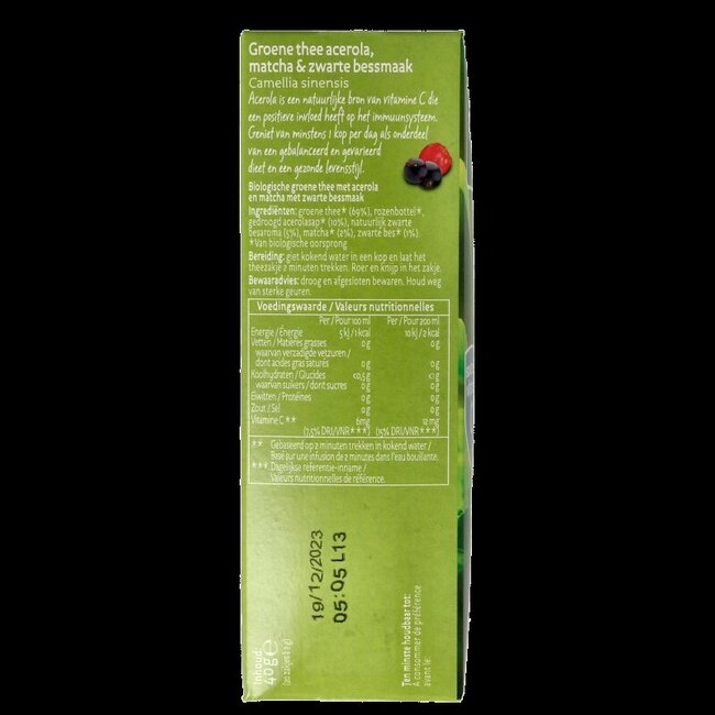 Piramide Immuun groene thee acerola matcha & zwarte bes bio 20 Zakjes