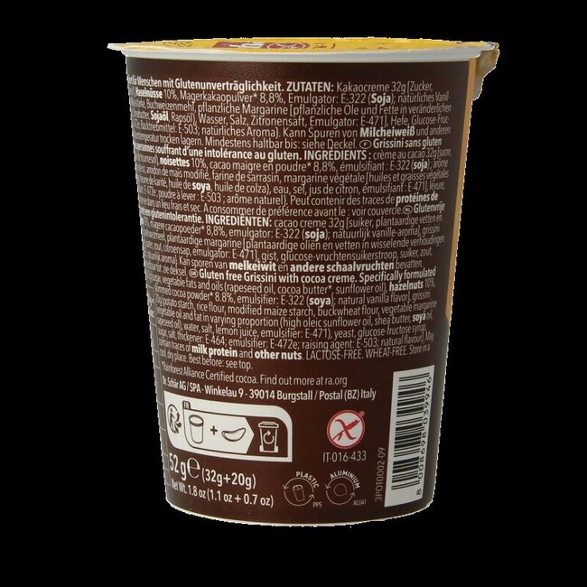 Schar Milly gressins et bâtonnets de chocolat sans gluten 52 grammes