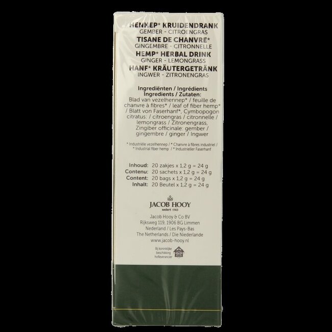 Jacob Hooy Chanvre gingembre citronnelle 12 pièces