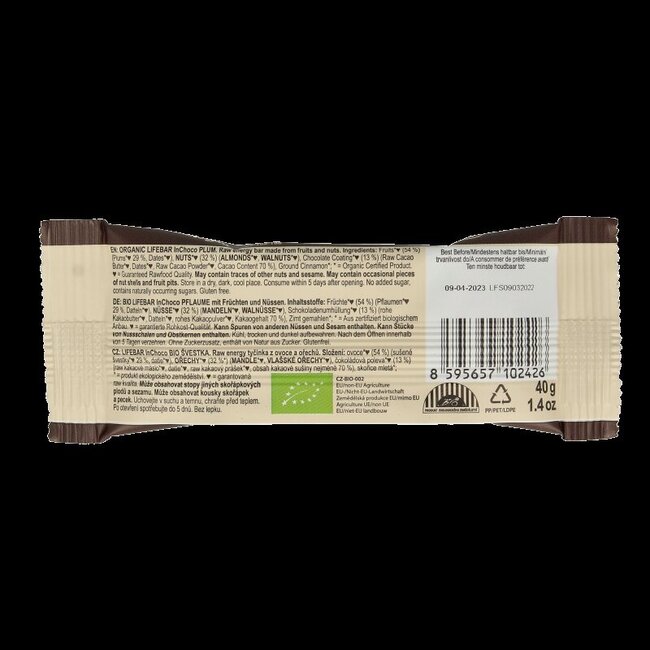 Lifefood Lifebar Inchoco pruneaux bio raw 40 g
