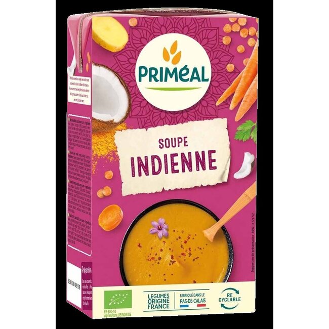 Primeal Indiase soep met rode linzen, kokos en curry bio 1 Liter