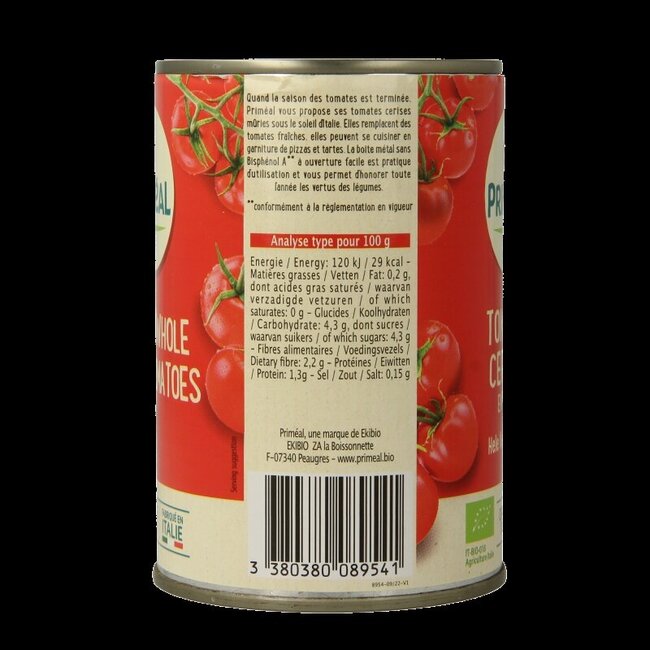 Primeal Tomates cerises entières bio 400 g