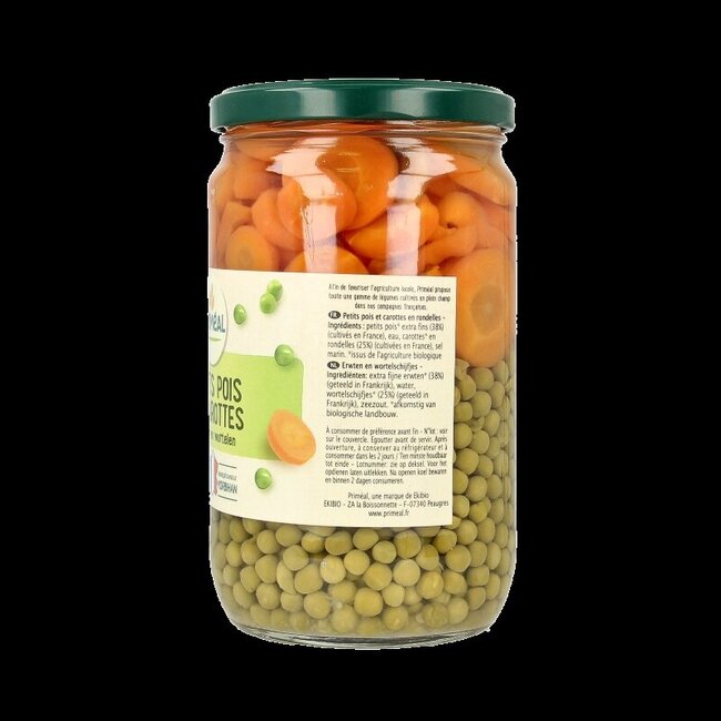 Primeal Doperwten en wortelschijfjes bio 660 Gram