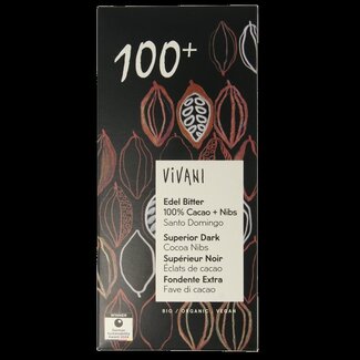 Vivani Vivani Chocolade puur superieur 100% + cacao nibs bio 80 Gram