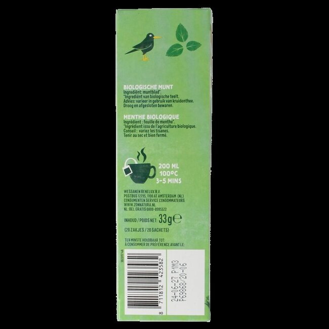Zonnatura Infusion Menthe 100 % bio 20 Sachets