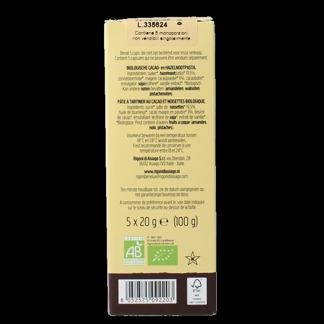 Nocciolata Intense vegan cups 5 x 20gram bio 100 Gram