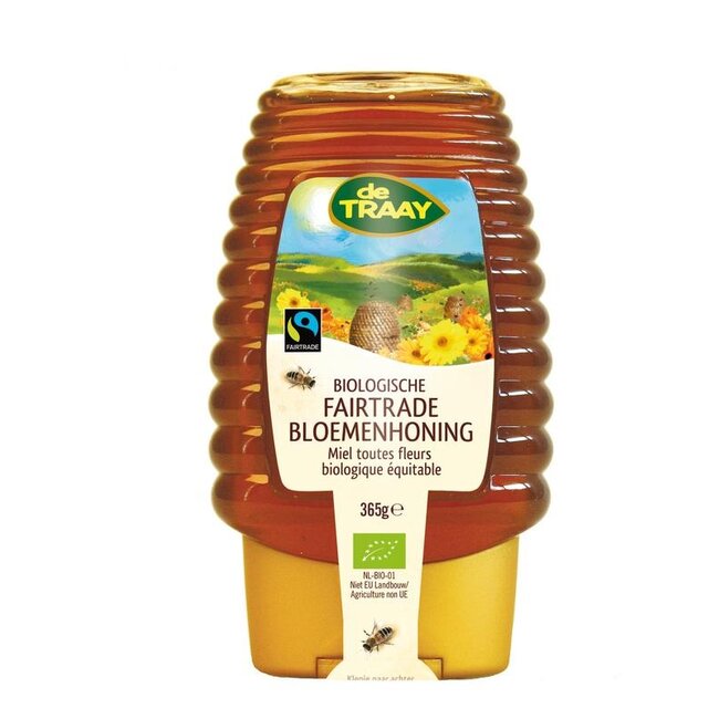 Traay Bloemenhoning knijpfles Fairtrade bio 365 Gram