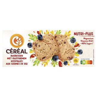 Cereal Cereal Zandkoekjes bosbessen en rijstkiemen nutri-plus 140 Gram