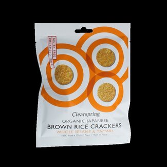 Clearspring Clearspring Bruine rijstcracker met sesam & tamari bio 40 Gram