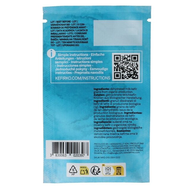 Grains de kéfir de lait bio Kefirko Starter 1 Gramme