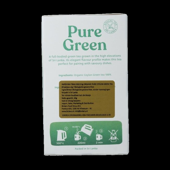 Dilmah Thé vert de Ceylan pur bio 20 sachets