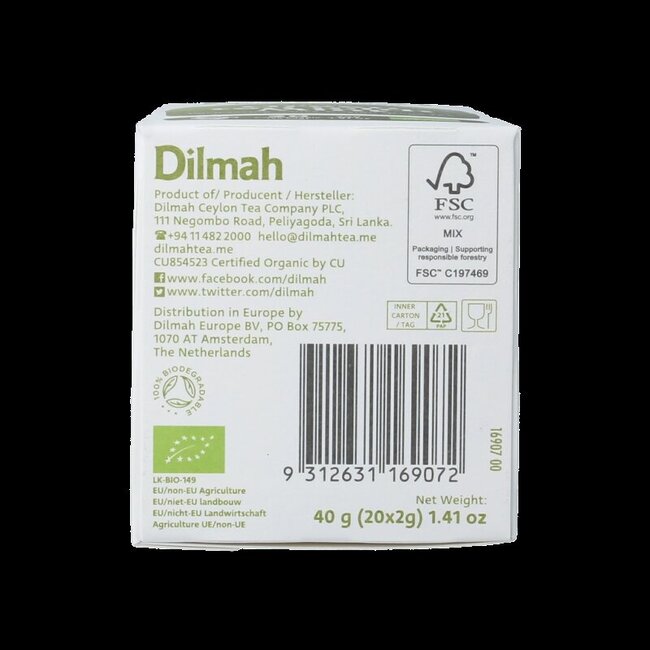 Dilmah Thé vert à la menthe bio 20 sachets