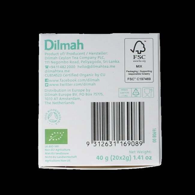 Dilmah Green tea with ginger bio 20 Zakjes