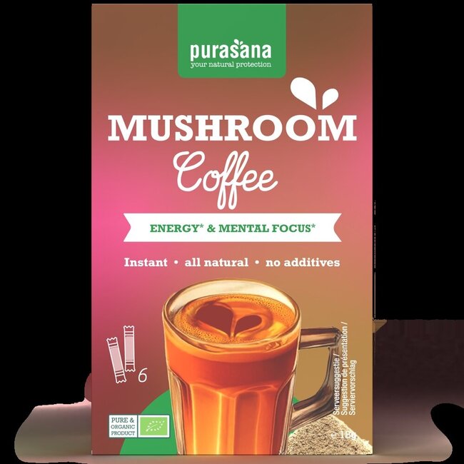 Purasana Instant mushroom coffee 6x3g bio 18 Gram