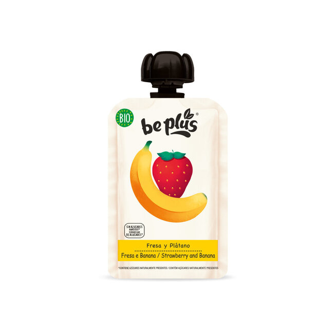 Beplus Knijpfruit 100% strawberry banana bio 100 Gram