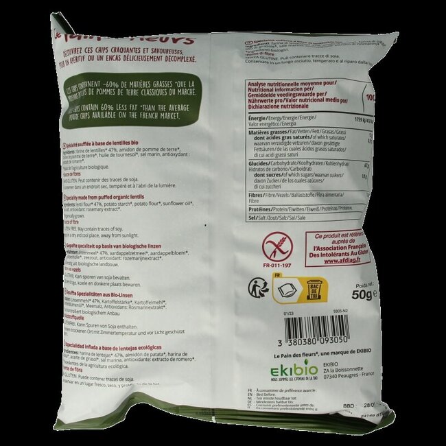 Pain Des Fleurs Chips met linzen bio 50 Gram