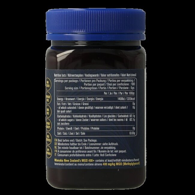 Manuka New Zealand Miel de Manuka MGO 400+ 500 Grammes
