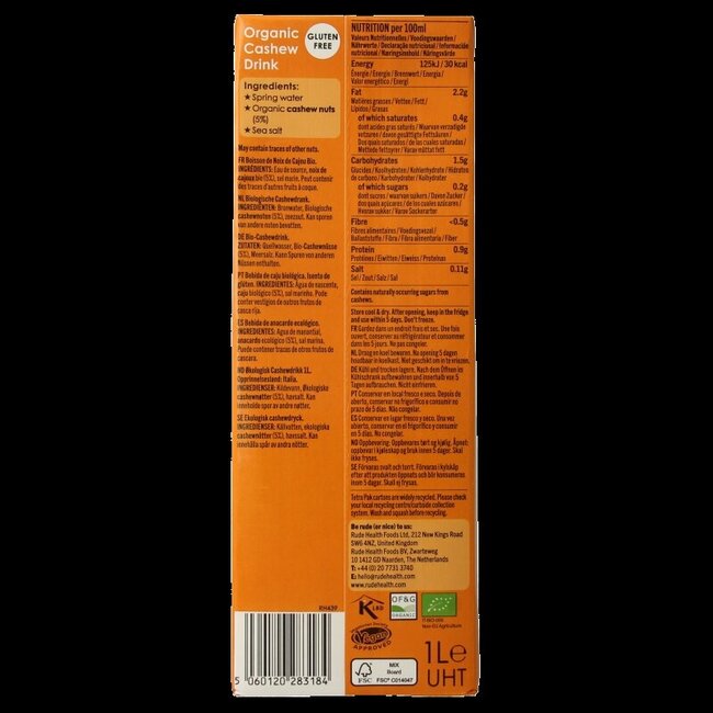Boisson à la noix de cajou bio Rude Health 1 litre