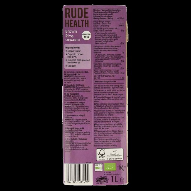 Rude Health Boisson au riz bio 1 litre