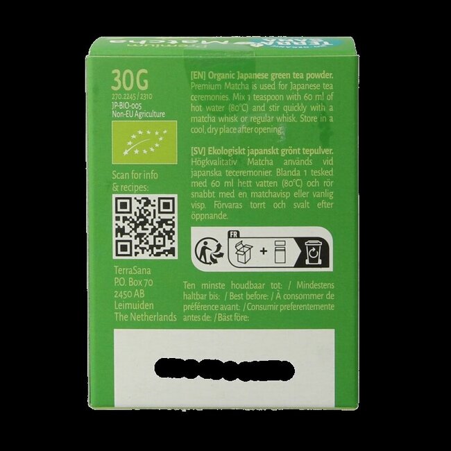 TerraSana Matcha premium thé vert bio 30 g