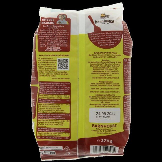 Barnhouse Krunchy amaranth spelt amandel bio 375 Gram