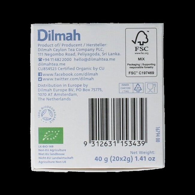 Dilmah Noble Earl Grey Bio 20 sachets